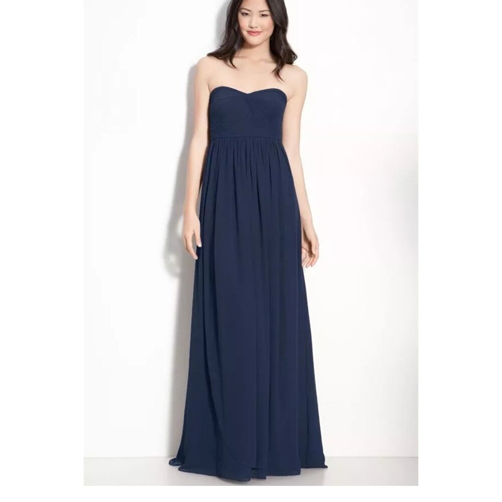 Jenny Yoo Strapless Navy Blue Maxi Dress